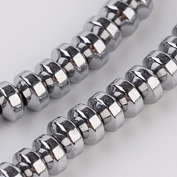 Platinum Plated Rondelle Electroplate Non-magnetic Synthetic Hematite Beads Strands, Platinum Plated, 4x2.5mm, Hole: 1mm, about 159pcs/strand, 16.14 inch