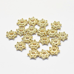 Real 18K Gold Plated Long-Lasting Plated Brass Spacer Beads, Real 18K Gold Plated, Nickel Free, Flower, 7.5x2mm, Hole: 2mm