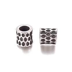 Antique Silver 304 Stainless Steel European Beads, Large Hole Beads, Column, Antique Silver, 9x9.5mm, Hole: 5.5mm