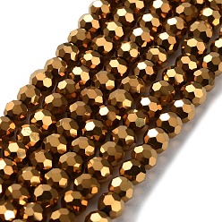 Golden Plated Electroplate Glass Bead Strands, Faceted(32 Facets), Round, Golden Plated, 4mm, Hole: 0.5mm, about 100pcs/strand, 14.2 inch