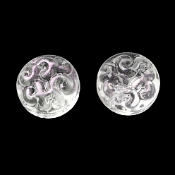 Blanco Perlas de vidrio transparentes, plano y redondo con flor, blanco, 13.5x8.5 mm, agujero: 1.2 mm, sobre 10 unidades / bolsa