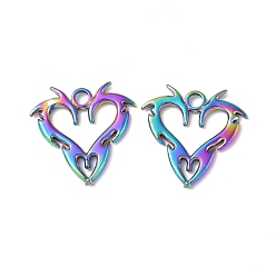 Rainbow Color Revestimiento iónico (ip) 304 colgantes de acero inoxidable, encanto del corazón, color del arco iris, 20x20x2 mm, agujero: 2.3 mm