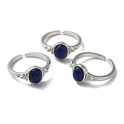 Lapis Lazuli Natural Lapis Lazuli Oval Open Cuff Rings, Platinum Brass Finger Ring, Cadmium Free & Lead Free, US Size 7(17.3mm)