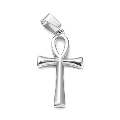 Stainless Steel Color 304 Stainless Steel Pendants, Laser Cut, Ankh Cross, Stainless Steel Color, 30x16x2mm, Hole: 4x7mm