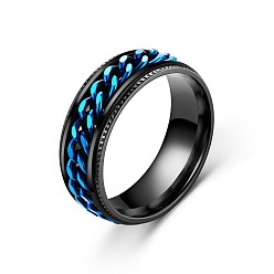 Black Stainless Steel Rotating Finger Ring, Fidget Spinner Ring for Calming Worry Meditation, Black, US Size 9(18.9mm)