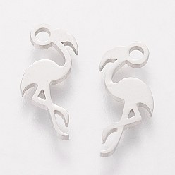 Stainless Steel Color 201 Stainless Steel Charms, Flamingo Shape, Stainless Steel Color, 14.6x7x1mm, Hole: 1.5mm