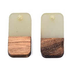 Pale Goldenrod Two-tone Transparent Resin & Walnut Wood Pendants, Waxed, Rectangle, Pale Goldenrod, 20.5x10x3~4mm, Hole: 2mm