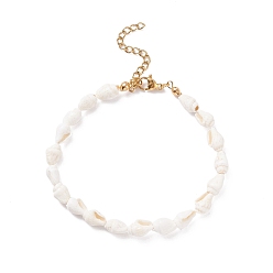Floral White Natural Shell Beaded Bracelet, Summer Beach Jewelry for Women, Floral White, 7-5/8 inch(19.5cm)