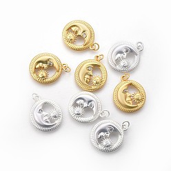 Mixed Color Brass Pendants, with Micro Pave Cubic Zirconia, Long-Lasting Plated, Flat Round with Moon & Sun, Clear, Mixed Color, 23x19.5x5mm, Hole: 3mm