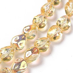 Or Transparentes perles de verre de galvanoplastie brins, arc-en-ciel plaqué, larme, or, 11x9x6.6mm, Trou: 1.1mm, Environ 55 pcs/chapelet, 24.25 pouce (61.6 cm)