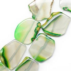 Vert Clair Pierre gemme agate naturelle, perles de dalle plate, teint, nuggets, vert clair, 38~41x28~33x6~8mm, Trou: 2.5mm, Environ 10 pcs/chapelet, 16.3 pouce