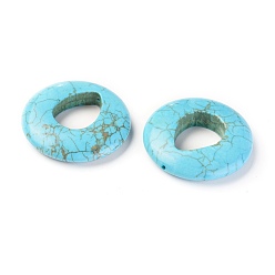 Turquoise Perles de magnésite naturelle, teint, plat rond, turquoise, 35x8mm, Trou: 0.8mm