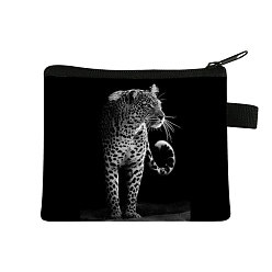 Leopard Realistic Animal Pattern Polyester Clutch Bags, Change Purse with Zipper, for Women, Rectangle, Leopard, 13.5x11cm