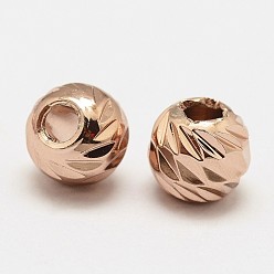 Real Rose Gold Plated Brass Spacer Beads, Round, Faceted, Cadmium Free & Nickel Free & Lead Free, Real Rose Gold Plated, 5.8x5mm, Hole: 2mm