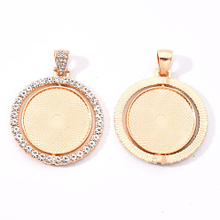 Light Gold Alloy Pendant Cabochon Settings, with Crystal Rhinestone, Cadmium Free & Lead Free, Double-sided Tray, Flat Round, Light Gold, Tray: 30mm, 44.5x43x3mm, Hole: 9.5x5mm