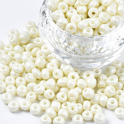 Beige 6/0 Glass Seed Beads, Baking Paint, Round Hole, Round, Beige, 4~5x3~5mm, Hole: 1.2~1.5mm, about 4500pcs/Pound