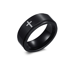 Electrophoresis Black Вращающееся кольцо из нержавеющей стали с простой лентой, Кольцо-спиннер для успокоения беспокойства, медитации, электрофорез черный, размер США 9 (18.9 мм)