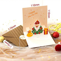 Santa Claus Рождественская тема 1компьютерный бумажный конверт и 1pc 3d набор всплывающих поздравительных открыток, с запечатывающей наклейкой 1pc, Дед Мороз, конверт: 115x115 мм, карта: 110x110мм