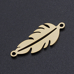 Golden 201 Stainless Steel Links connectors, Feather, Golden, 23x9x1mm, Hole: 1.4mm