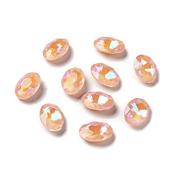 Light Peach Mocha Fluorescent Style Glass Rhinestone Cabochons, Flat Back, Oval, Light Peach, 18x13x5.5mm