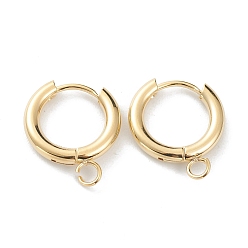 Real 24K Gold Plated 201 Stainless Steel Huggie Hoop Earring Findings, with Horizontal Loop and 316 Surgical Stainless Steel Pin, Real 24K Gold Plated, 18x15x2.5mm, Hole: 2.5mm, Pin: 1mm
