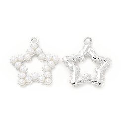 Platine Pendentifs en alliage, avec des perles abs d'imitation de perles, charme étoiles, platine, 29x27.5x4.5mm, Trou: 2.8mm