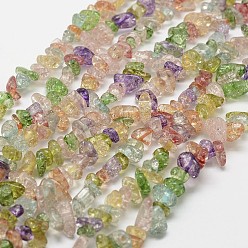 Colorido Hebras de perlas de vidrio craquelado, chip, colorido, 3~5x7~13x2~4 mm, agujero: 0.4 mm, 34.9 pulgada