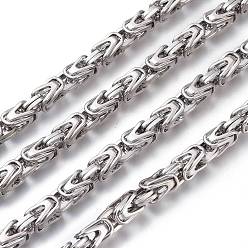 Stainless Steel Color 201 Stainless Steel Byzantine Chains, Unwelded, Stainless Steel Color, 6.5x6mm