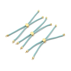 Pale Turquoise Half Finished Twisted Milan Rope Slider Bracelets, with Rack Plating Brass Cord Ends & Open Loop, Cadmium Free & Lead Free, for Connector Charm Bracelet Making, Golden, Pale Turquoise, 222~230x3mm