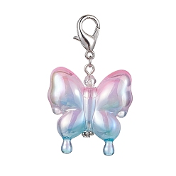 Pearl Pink Acrylic Butterfly Pendant Decorations, with Zinc Alloy Lobster Claw Clasps, Pearl Pink, 58mm