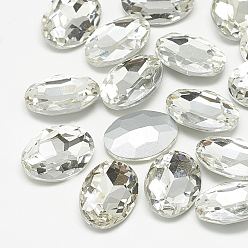 Crystal Pointed Back Glass Rhinestone Cabochons, Back Plated, Faceted, Oval, Crystal, 8x6x3mm