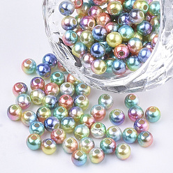 Colorful Rainbow ABS Plastic Imitation Pearl Beads, Gradient Mermaid Pearl Beads, Round, Colorful, 5.5~6x5~5.5mm, Hole: 1.5mm, about 5000pcs/500g