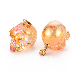 Sandy Brown Electroplate K9 Glass Pendants, with Golden Plated Brass Bails, Skull, Halloween, Sandy Brown, 25x26~27x19mm, Hole: 5x3mm