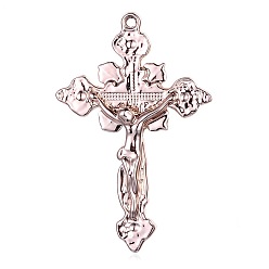 Rose Gold Alloy Pendants, Long-Lasting Plated, Cross, Rose Gold, 47.5x31x5mm, Hole: 1.5mm