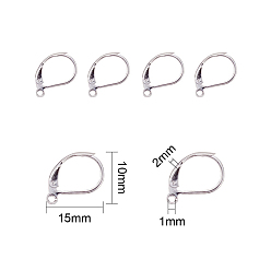 Silver 304 Stainless Steel Leverback Earring Findings, with Loop, Silver Color Plated, 10x15x2mm, Hole: 1mm