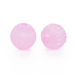 Pearl Pink Imitation Jelly Acrylic Beads, Corrugated Beads, Round, Pearl Pink, 14x13mm, Hole: 2.5mm, about 356pcs/500g