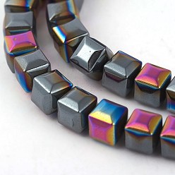 Multi-color Plated Electroplated Non-magnetic Synthetic Hematite Beads Strands, Faceted, Half Plated, Square, Multi-color Plated, 6x6x6mm, Hole: 0.8mm, about 71pcs/strand, 16.14 inch(41cm)
