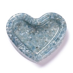 Aquamarine Resin with Natural Aquamarine Chip Stones Ashtray, Home OFFice Tabletop Decoration, Heart, 103x121x27mm, Inner Diameter: 96x60mm