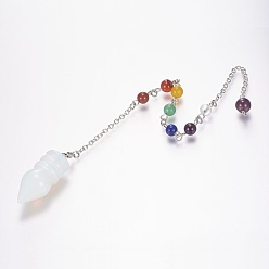 Opalite Opalite Chakra Pointed Dowsing Pendulums, with Brass Cross Chains, Bullet, Platinum, 36x14mm, Hole: 2mm, about: 11 inch(27.2cm)