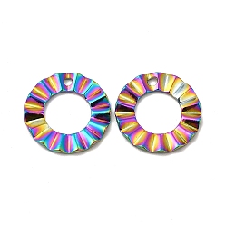 Rainbow Color Placage ionique (ip) 304 pendentifs en acier inoxydable, breloque bague ronde, couleur arc en ciel, 18x3mm, Trou: 1.8mm