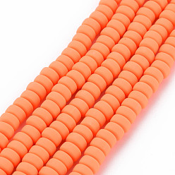 Coral Handmade Polymer Clay Beads Strands, for DIY Jewelry Crafts Supplies, Flat Round, Coral, 6~7x3mm, Hole: 1.5mm, about 113~116pcs/strand, 15.55 inch~16.14 inch(39.5~41cm)