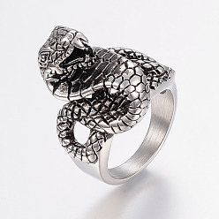 Античное Серебро 304 палец кольца из нержавеющей стали, змея, античное серебро, 17~23 мм