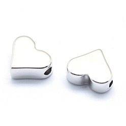 Real Platinum Plated Eco-Friendly Brass Beads, Lead Free & Cadmium Free & Nickel Free, Heart, Real Platinum Plated, 6x7x3mm, Hole: 1.2mm