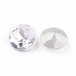 Crystal Pointed Back & Back Plated Glass Rhinestone Cabochons, Grade A, Faceted, Flat Round, Crystal, 10x5mm