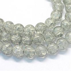 Light Grey Baking Painted Transparent Crackle Glass Round Bead Strands, Light Grey, 10~10.5mm, Hole: 1.5mm, about 85pcs/strand, 31.4 inch