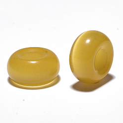 Or Cat Eye perles européennes, Perles avec un grand trou   , rondelle, or, 14x7mm, Trou: 5~6mm