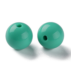 Vert De Mer Clair Perles acryliques opaques, ronde, vert de mer clair, 16x15mm, Trou: 2.8mm, environ220 pcs / 500 g