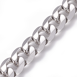 Stainless Steel Color 304 Stainless Steel Cuban Link Chains, Twisted Chains, Unwelded, Stainless Steel Color, 10mm, Links: 13.5x10x3mm