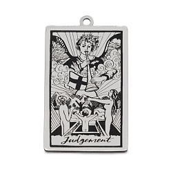 Stainless Steel Color 201 Stainless Steel Pendants, Laser Engraved Pattern, Tarot Card Pendants, Judgement XX, 40x24x1mm, Hole: 2mm