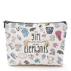 Elefante Bolsa de almacenamiento de maquillaje de algodón y lino, neceser de viaje multifuncional, bolso de mano con cremallera para mujer, elefante, 18x25 cm